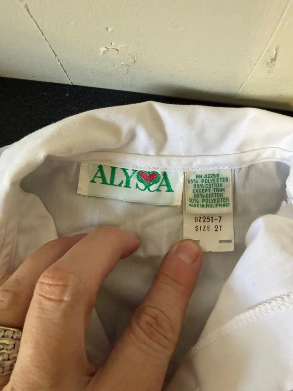 Alyssa Girls' White Button-Down Shirt with Navy Trim 90’s